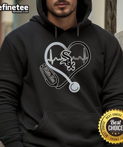 Nice stethoscope and heartbeat design on a Chicago White Sox hoodie, perfect for fans and medical professionals.
