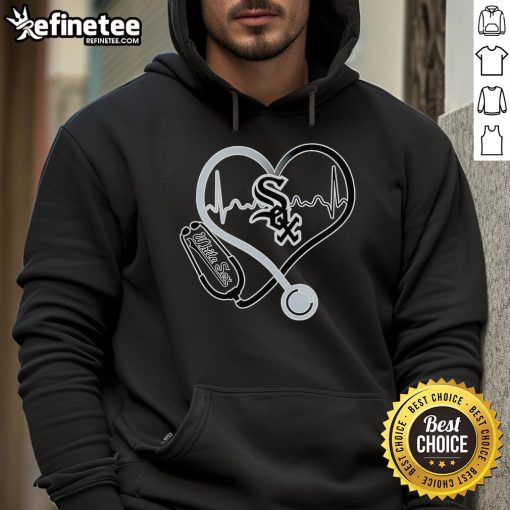 Nice stethoscope and heartbeat design on a Chicago White Sox hoodie, perfect for fans and medical professionals.