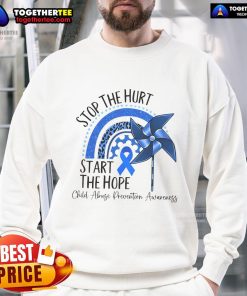 Nice Stop The Hurt Start The Hope Child Abuse Prevention Awareness Sweatshirt promoting awareness and support for children.