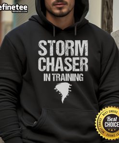 Nice storm chaser in training wearing a weather hoodie, ready for adventure in meteorology and storm chasing.