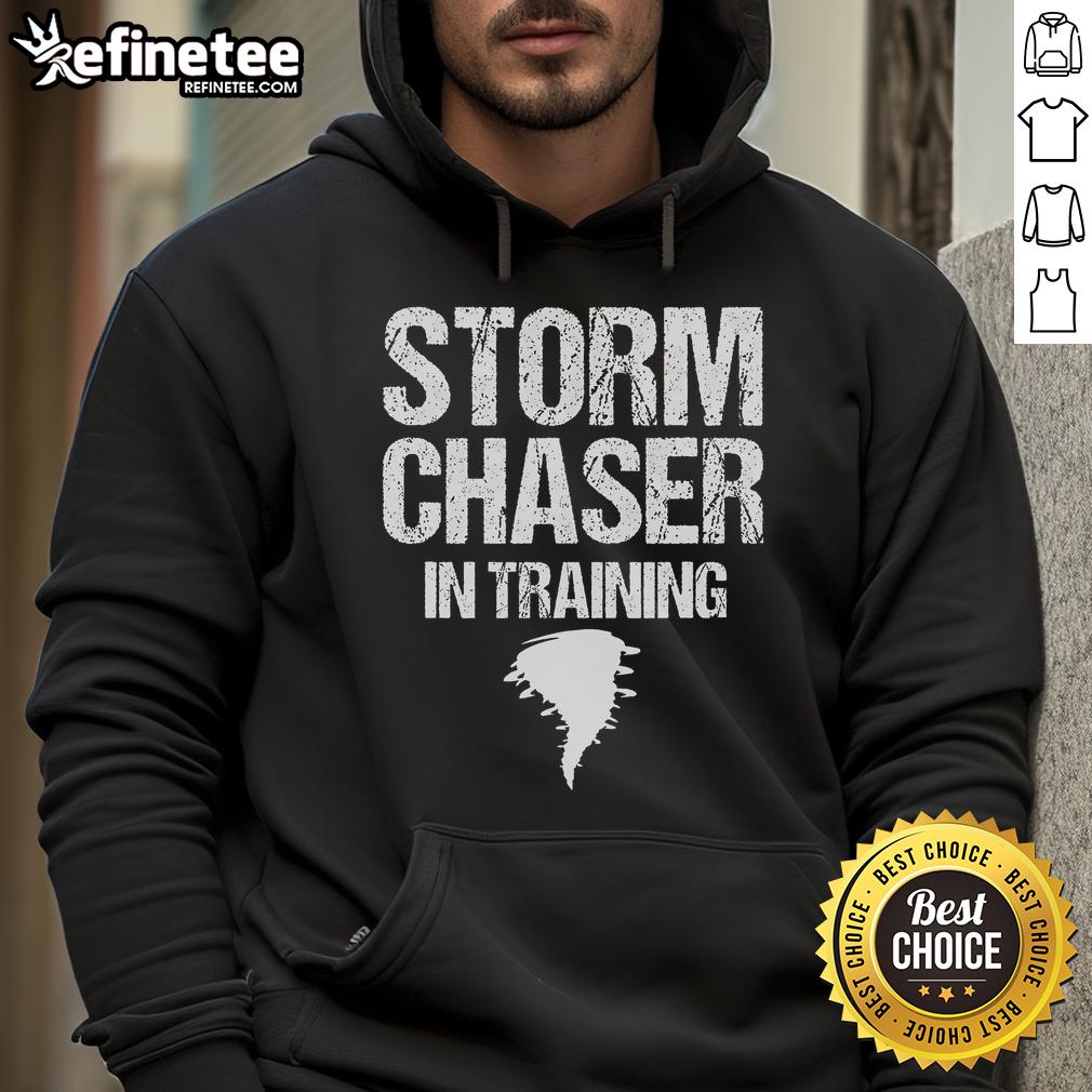 Nice Storm Chaser In Training Meteorologist Storm Chaser Weather Hoodie Nice storm chaser in training wearing a weather hoodie, ready for adventure in meteorology and storm chasing.