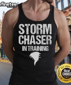 Nice storm chaser in training wearing a weather tank top, prepared for storm observation and meteorology adventures.