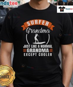 Cool 'Nice Surfer Grandma' T-shirt design featuring a stylish grandma surfing, showcasing fun and unique grandma vibes.