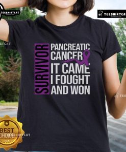 Empowering pancreatic cancer survivor ladies tee with inspiring 'Nice Survivor' design, perfect for awareness and support.