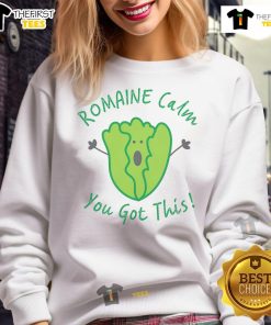 Nice teacher wearing 'Testing Romaine Calm' proctor STAAR sweatshirt, encouraging students with a supportive smile.