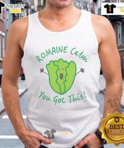 Alt Text: Nice teacher wearing 'Romaine Calm, You Got This' tank top, perfect for STAAR testing motivation and support.