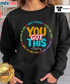 Stylish 'Rock The Test' sweatshirt for test day motivation, featuring inspirational text and a cozy design for students.