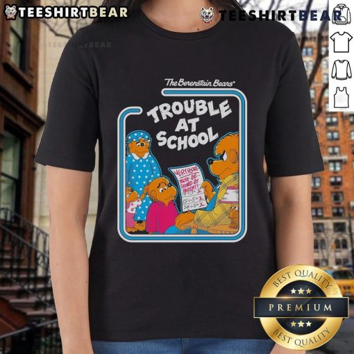 Alt Text: Nice Berenstain Bears Trouble at School ladies tee featuring colorful graphics and a fun design for fans.