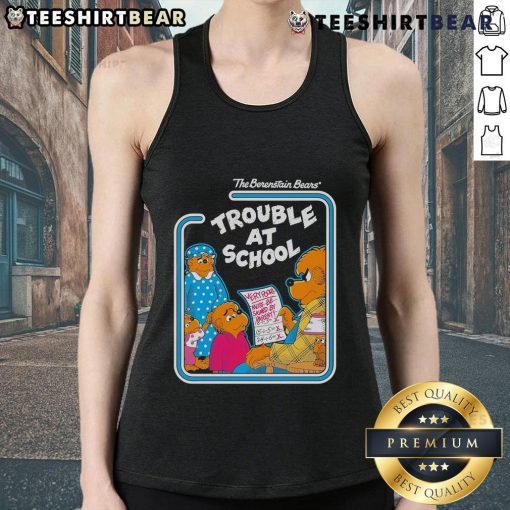 Nice The Berenstain Bears Trouble At School tank top featuring colorful graphics of the beloved bear family.