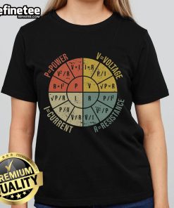 Retro Ohm's Law graphic on a ladies tee, showcasing Nice-The-Formula-Wheel of Electrical Engineering design.