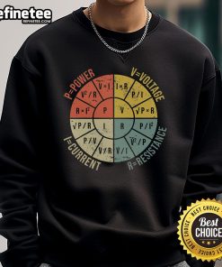 Alt Text: Retro sweatshirt featuring the Nice The Formula Wheel of Electrical Engineering and Ohm's Law design.
