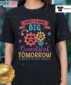 Ladies tee featuring 'There's a Great Big Beautiful Tomorrow' theme park carousel design, perfect for Disney fans.