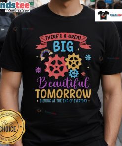 Nice There's A Great Big Beautiful Tomorrow theme park carousel t-shirt featuring vibrant colors and whimsical design.