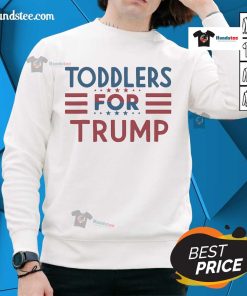Alt Text: Cute toddlers wearing 'Nice Toddlers for Trump 2024' sweatshirts, showcasing playful support for Trump in 2024 election.