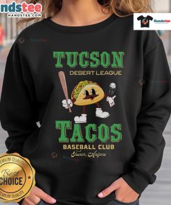 Nice Tucson Tacos retro minor league baseball team sweatshirt featuring vibrant colors and playful design.