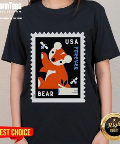 Nice USA Bear Stamp Ladies Tee featuring a vibrant bear graphic and stylish design for casual wear.