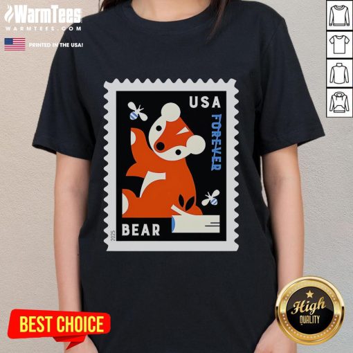 Nice USA Bear Stamp Ladies Tee featuring a vibrant bear graphic and stylish design for casual wear.