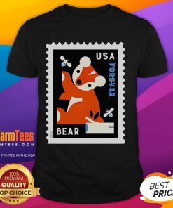Nice USA Bear Stamp T-Shirt featuring a colorful bear graphic and patriotic design, perfect for casual wear.