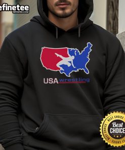 Alt Text: Nice USA Wrestling hoodie featuring a USA map design and wrestler graphics, perfect for wrestling fans.