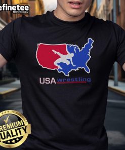 USA Wrestling map graphic on a stylish t-shirt featuring a wrestler, perfect for fans and athletes in the sport.