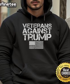 Vintage patriotic flag hoodie worn by Veterans Against Trump at a protest for political activism and social justice.