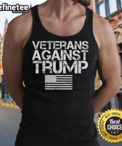 Vintage patriotic flag tank top worn by Nice Veterans Against Trump during a protest, showcasing bold anti-Trump message.