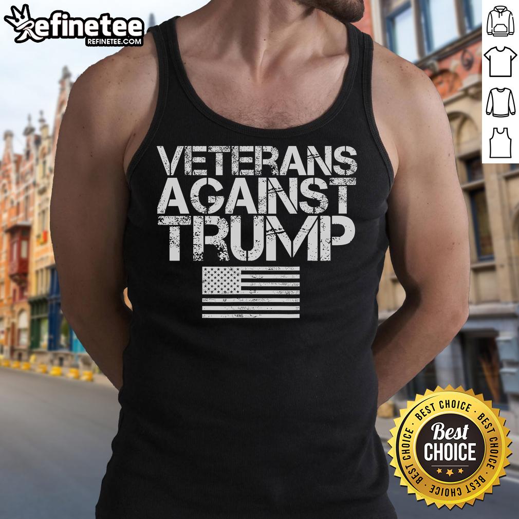 Nice Veterans Against Trump Vintage Patriotic Flag Protest Tank Top Vintage patriotic flag tank top worn by Nice Veterans Against Trump during a protest, showcasing bold anti-Trump message.