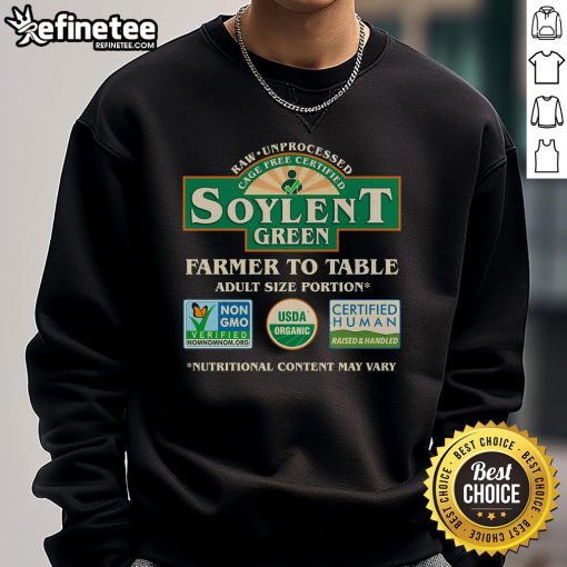 Alt Text: Vintage Soylent Green sweatshirt featuring a farmer-to-table label design, perfect for eco-conscious fashion lovers.