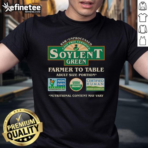 Vintage Soylent Green Farmer to Table T-Shirt featuring a retro design, perfect for eco-conscious fashion enthusiasts.