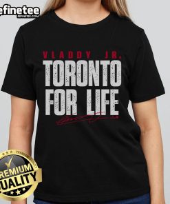 Vladimir Guerrero Jr. Toronto For Life Ladies Tee featuring vibrant graphics and a stylish design for fans.