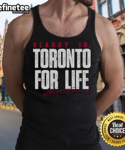 Vladimir Guerrero Jr. Toronto For Life tank top featuring vibrant team colors and stylish design for fans.