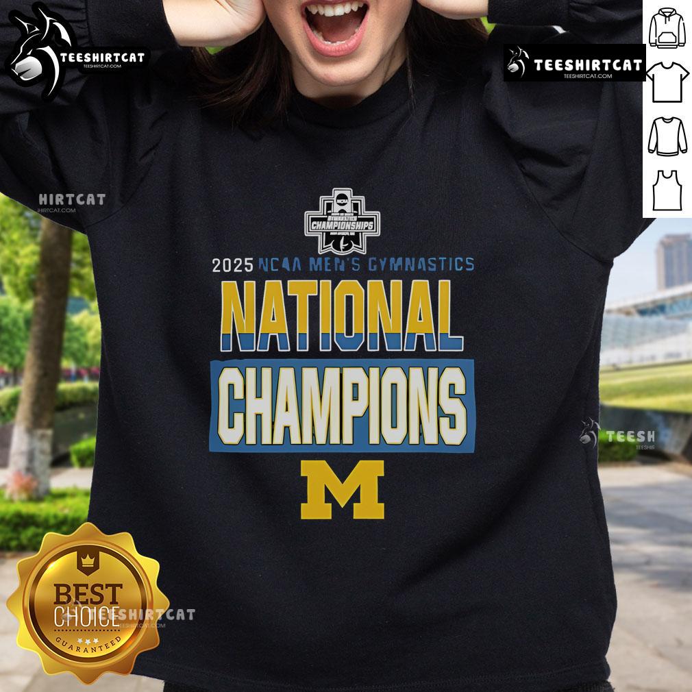 Nice Wolverines Gymnastics 2025 NCAA Men's Gymnastics National Champions Sweatshirt 2025 NCAA Men's Gymnastics National Champions sweatshirt featuring Nice Wolverines logo and vibrant team colors.