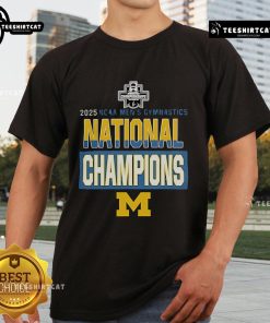Alt Text: 2025 NCAA Men's Gymnastics National Champions T-Shirt featuring Nice Wolverines design and vibrant team colors.