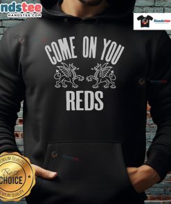 Nice Wrexham AFC Come On You Reds hoodie in vibrant red, showcasing team spirit and style for fans.