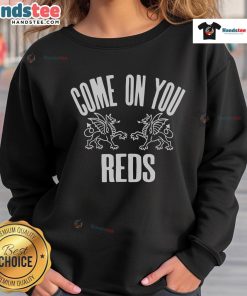Nice Wrexham AFC Come On You Reds sweatshirt in vibrant red, perfect for fans showing team spirit and support.