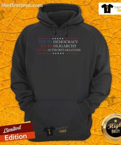Alt Text: Bernie Sanders quote hoodie featuring 'Nice Yes to Democracy, No to Oligarchy' design, perfect for political activism.