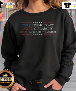 Nice sweatshirt featuring Bernie Sanders quote: 'Yes to Democracy, No to Oligarchy' promoting political activism.