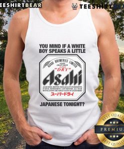 Person wearing a 'Nice You Mind If A White Boy Speaks A Little Japanese Tonight' tank top, showcasing cultural pride and humor.