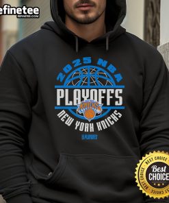 Alt Text: Official 2025 NBA Playoff New York Knicks Hoodie showcasing team logo and vibrant colors for fans.