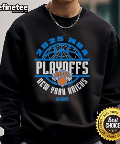 Official 2025 NBA Playoff New York Knicks sweatshirt featuring team colors and logo, perfect for fans supporting their team.