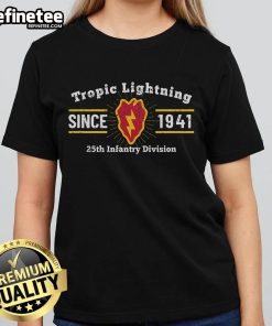 Alt Text: Official 25th Infantry Division Tropic Lightning Vietnam Veterans ladies tee featuring vibrant military graphics.