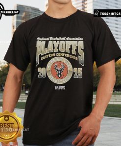 Alt Text: Official 47 Milwaukee Bucks Black 2025 Playoff Participant Franklin T-Shirt featuring team logo and stylish design.