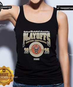 Alt Text: Official Milwaukee Bucks Black 2025 Playoff Participant Franklin Tank Top featuring team logo and stylish design.