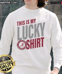 Official Alabama Crimson Tide sweatshirt featuring a lucky design, perfect for fans showcasing team spirit.