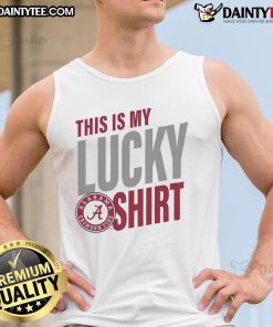 Official Alabama Crimson Tide tank top with 'This Is My Lucky Tank Top' design, perfect for game day and fan wear.