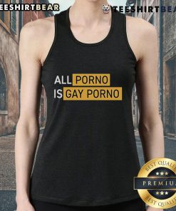 Official Alex Rosen All Porno Is Gay Porno tank top featuring bold text design in vibrant colors.