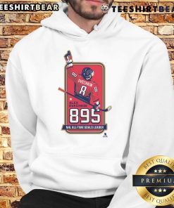 Alt Text: Alexander Ovechkin in NHL locker room wearing hoodie, celebrates being 895 goals leader in NHL history.
