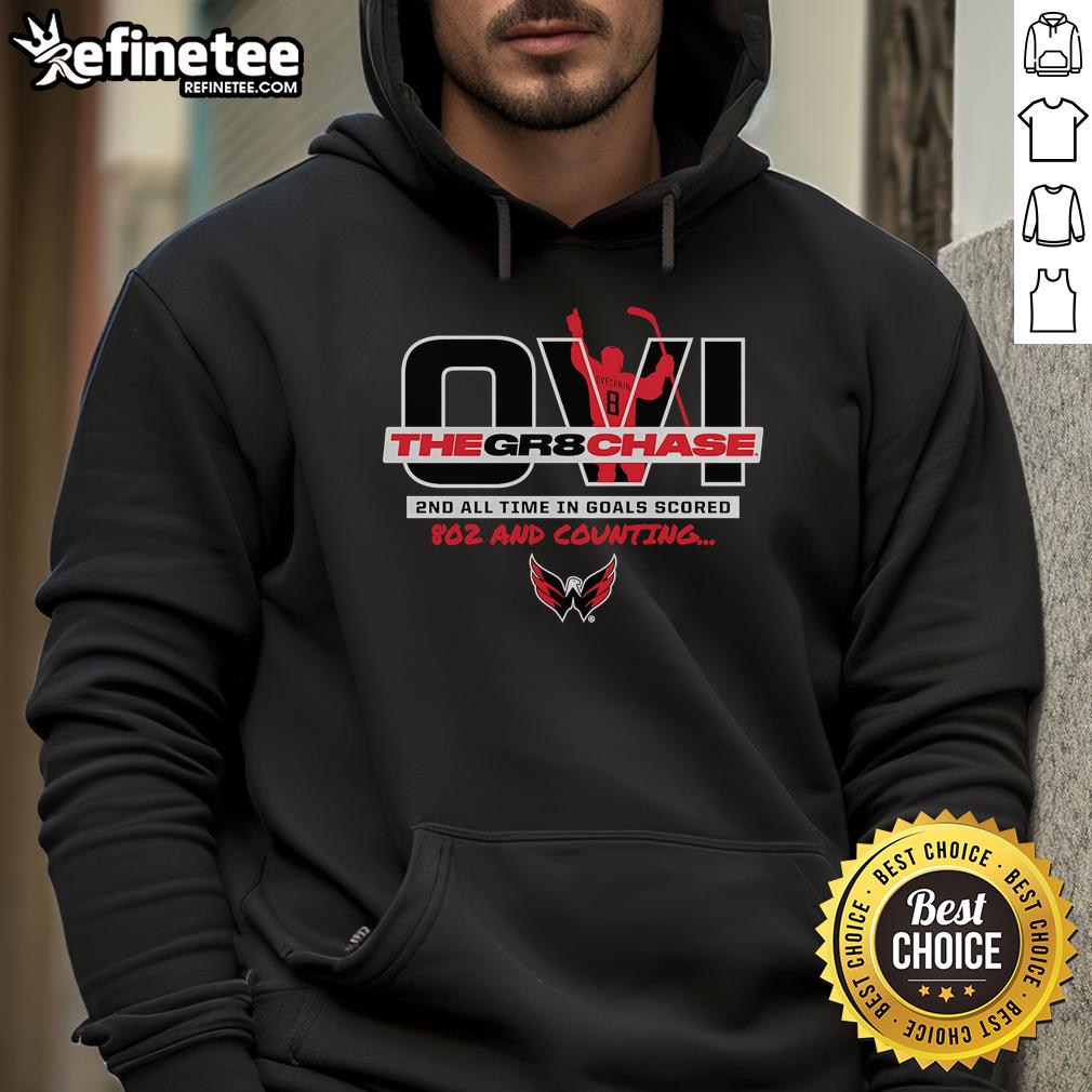 Official Alexander Ovechkin Washington Capitals Gr8 Chase Hoodie Alt Text: Official Alexander Ovechkin Washington Capitals GR8 Chase Hoodie in red, showcasing team logo and player name.