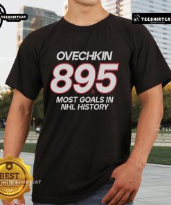 Official Alexander Ovechkin Washington Capitals NHL All-Time Leading Goal Scorer 895 T-Shirt showcasing player name and number.