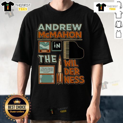 Official Andrew McMahon In The Wilderness piano and rocket t-shirt featuring vibrant design and comfortable fit.